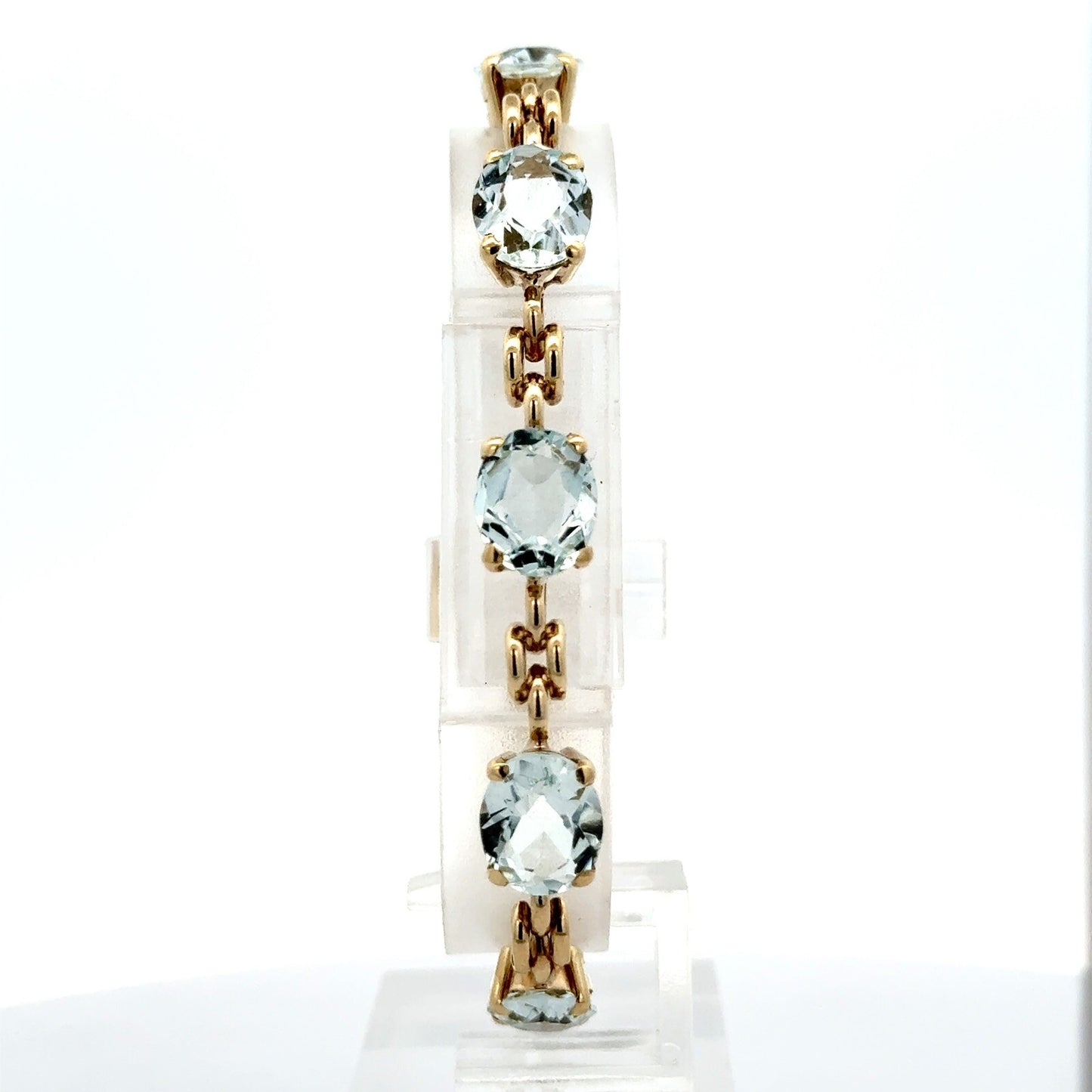 Gorgeous 18k Yellow Gold Oval Aquamarine March Anniversary Tennis 7” Bracelet