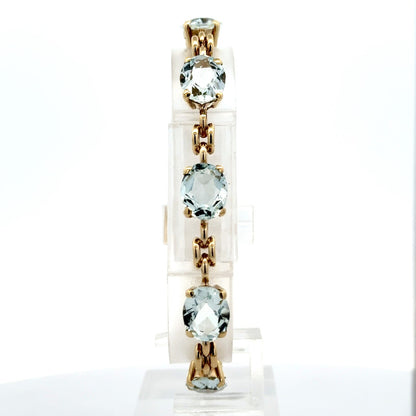 Gorgeous 18k Yellow Gold Oval Aquamarine March Anniversary Tennis 7” Bracelet