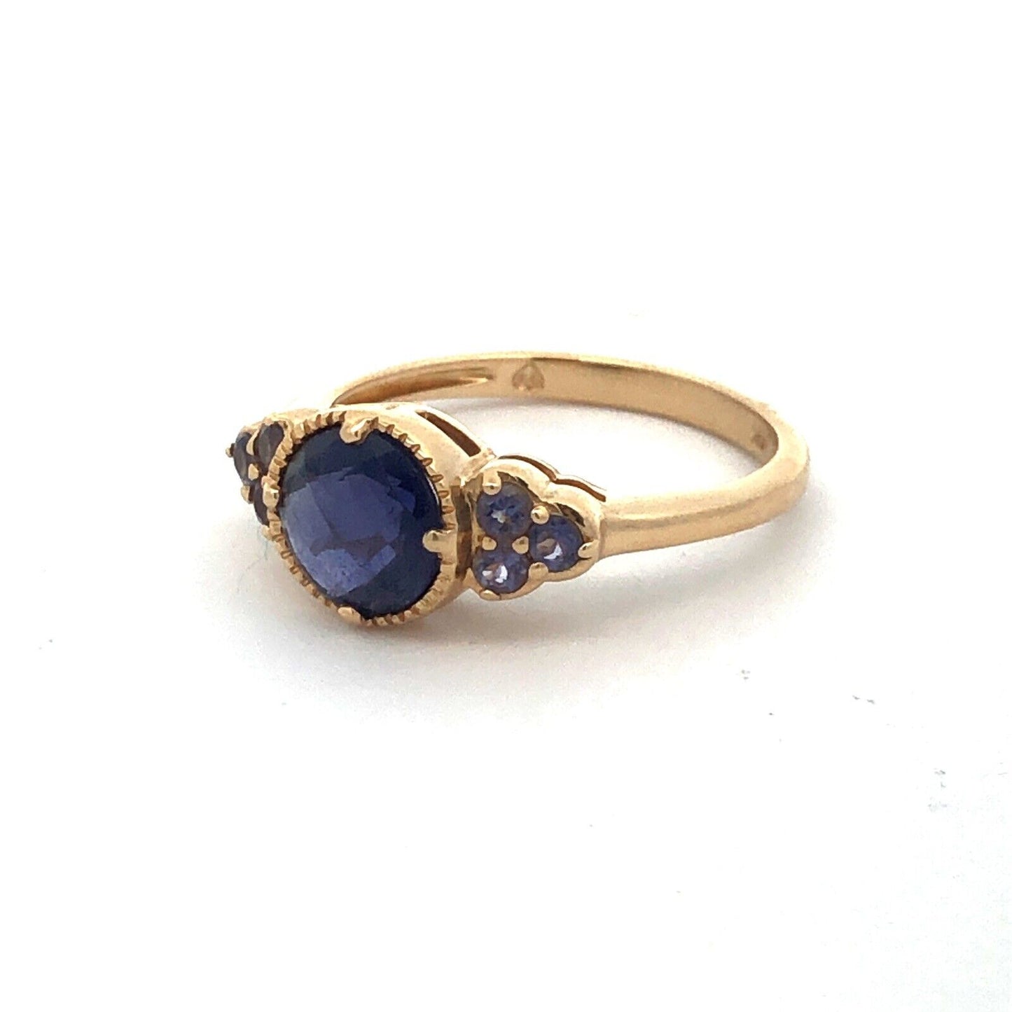 Designer 14K Yellow Gold Round Cushion Cut Tanzanite Ring