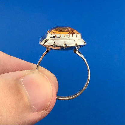 Designer 925 Sterling Silver Rectangle Orange Cubic Zirconia CZ Solitaire Ring