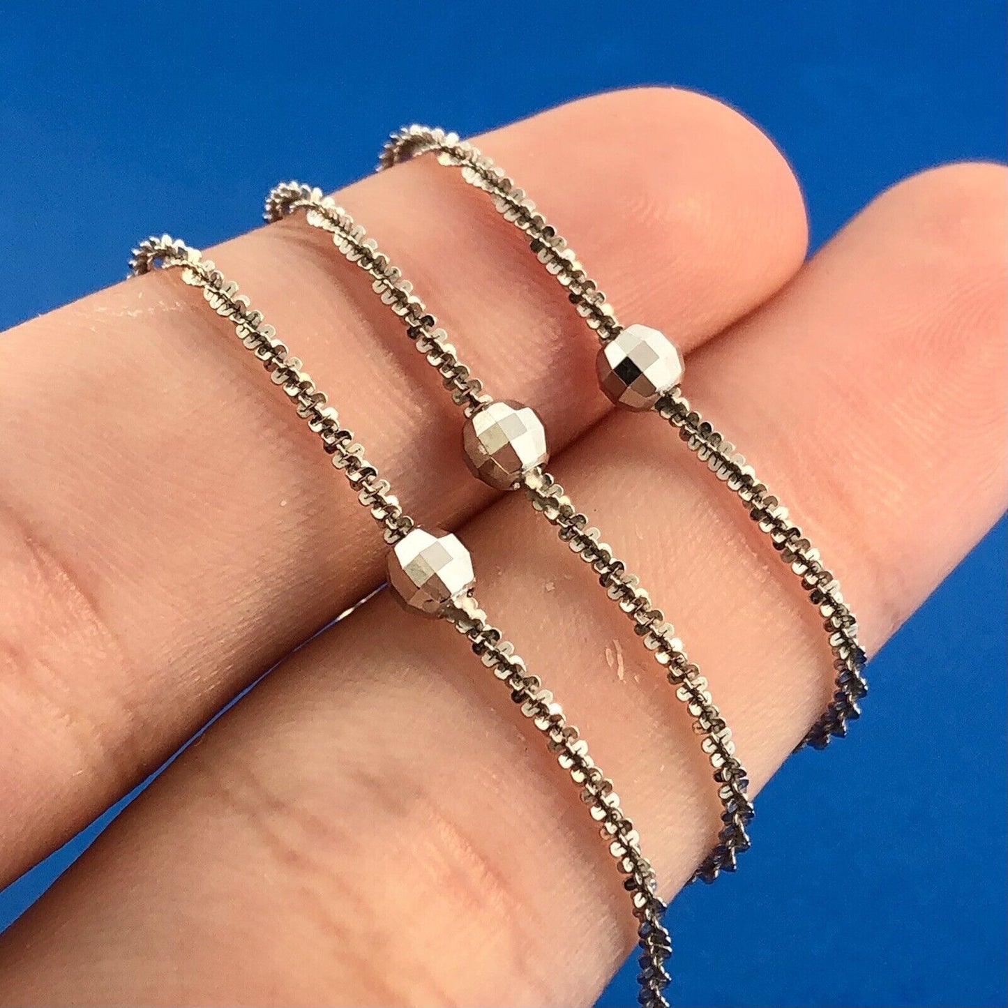 Italy 14K White Gold Twisted Rope Disco Ball Station Necklace