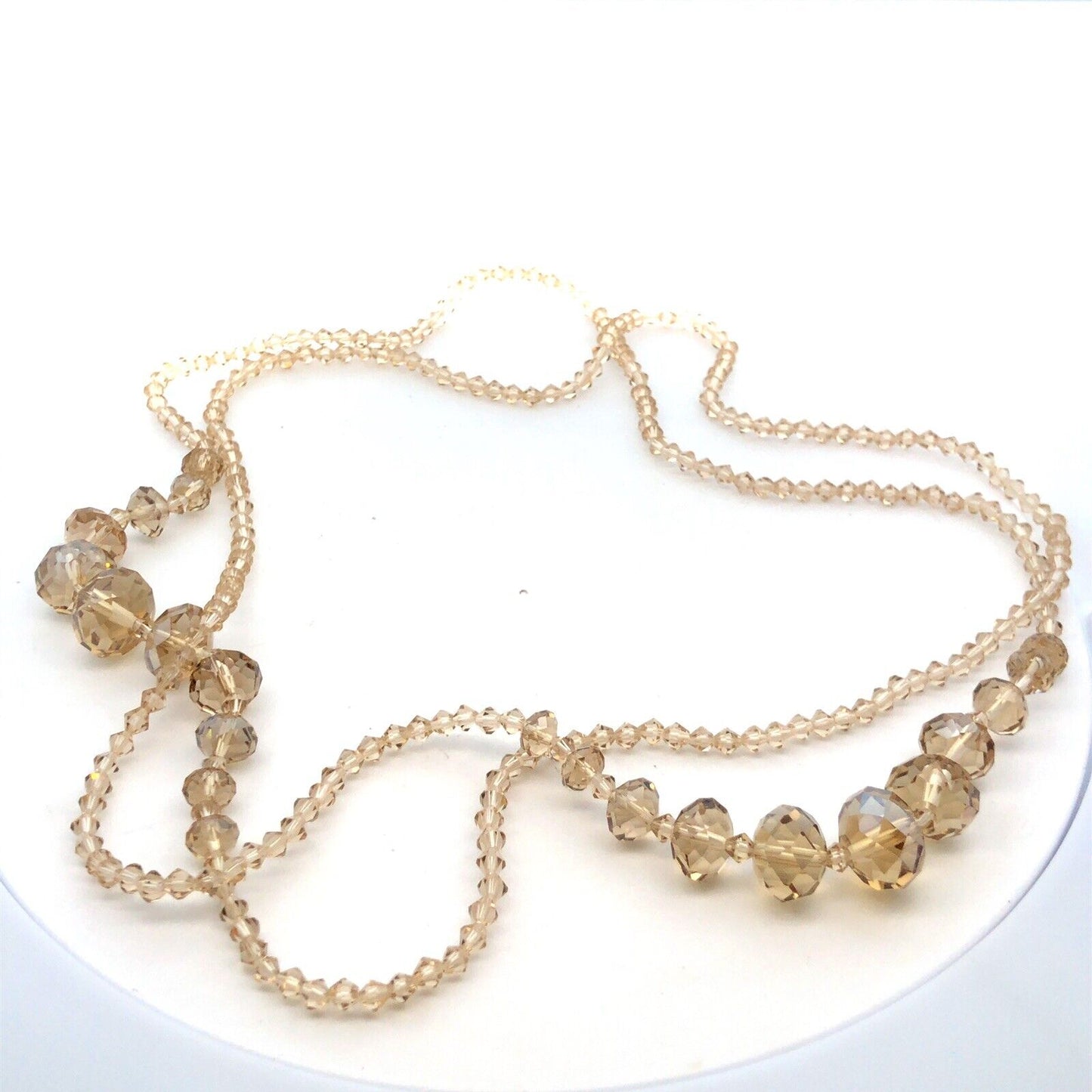 Retro Sparkling 2pc Lot Champagne Faceted Glass Crystal Bead Layering Necklaces