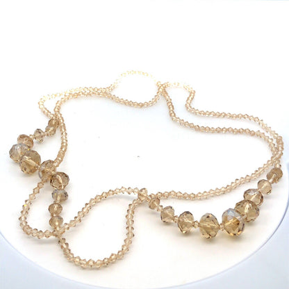 Retro Sparkling 2pc Lot Champagne Faceted Glass Crystal Bead Layering Necklaces