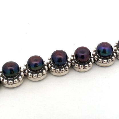 Designer 925 Sterling Silver Round Tahitian Pearl Tennis Bracelet