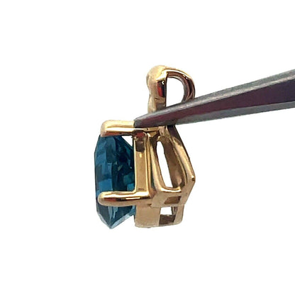 Designer 14K Yellow Gold Trillion Cut London Blue Topaz Statement Drop Pendant
