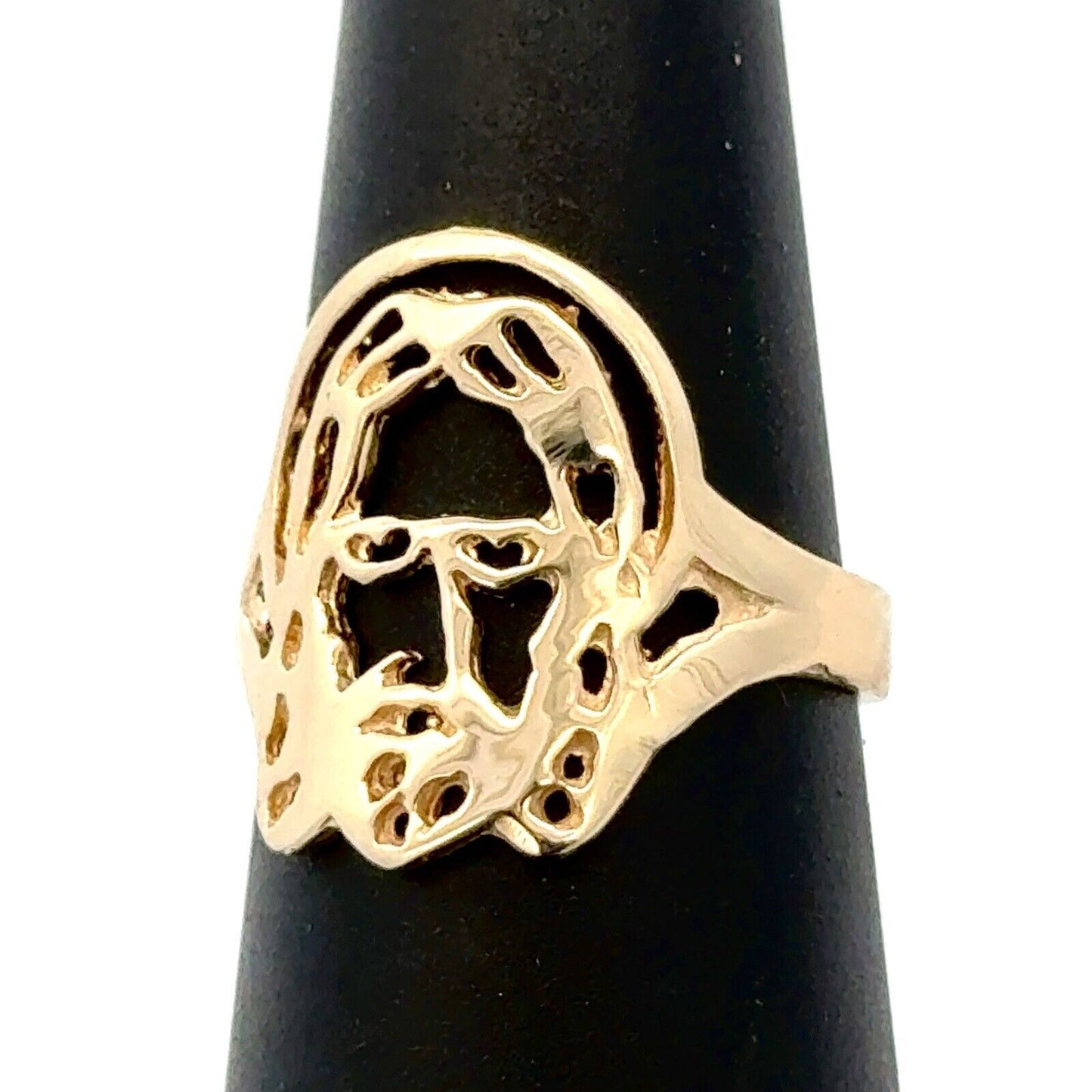 14K Yellow Gold Modernist Cutout Jesus Christ Face Religious Ring