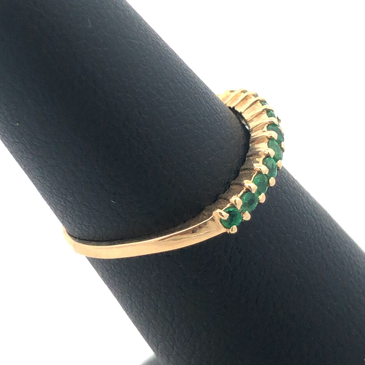 Designer 14K Yellow Gold Emerald Stackable Wave Band Ring