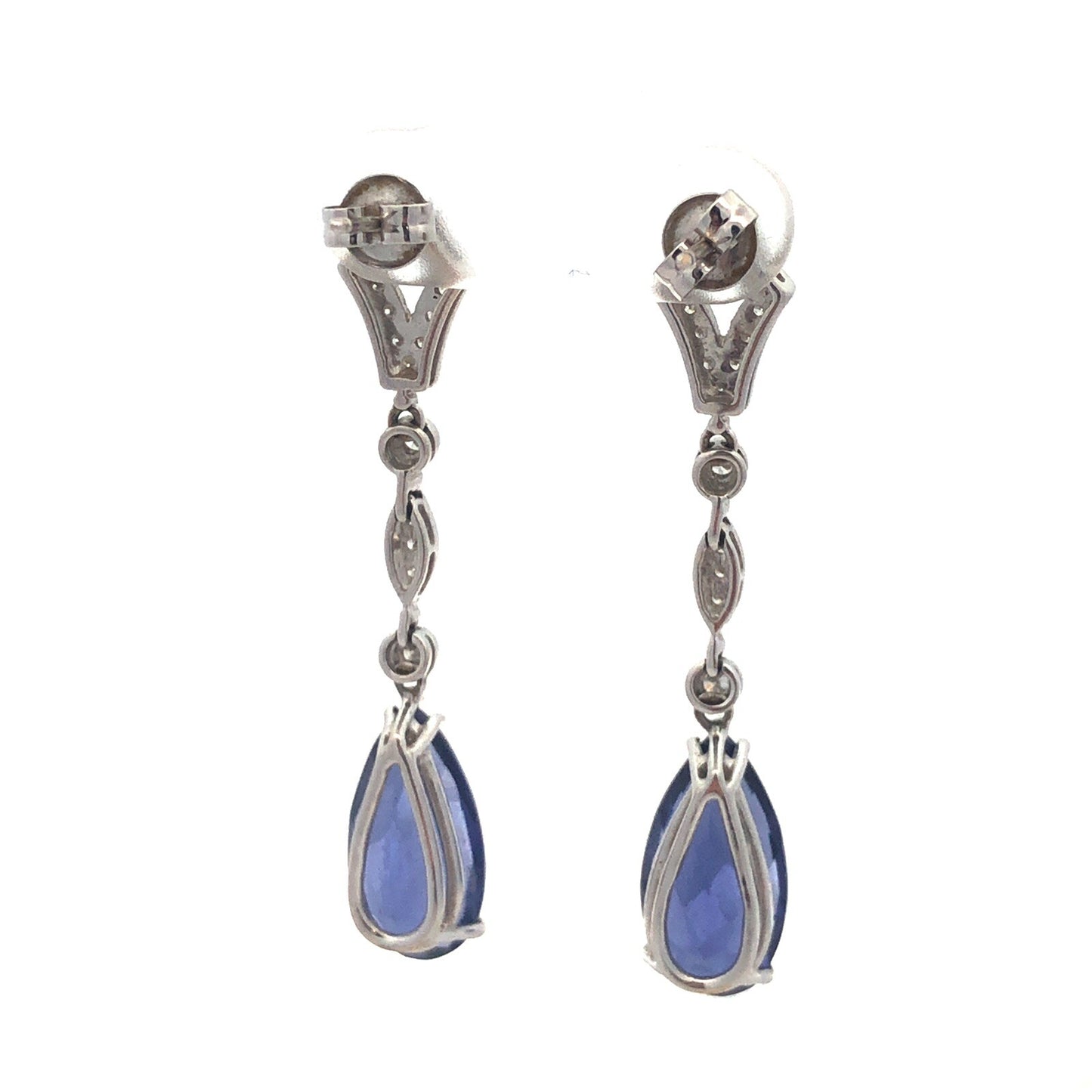 Dramatic 18K White Gold Cubic Zirconia Diamond Pear Drop Dangle Earrings
