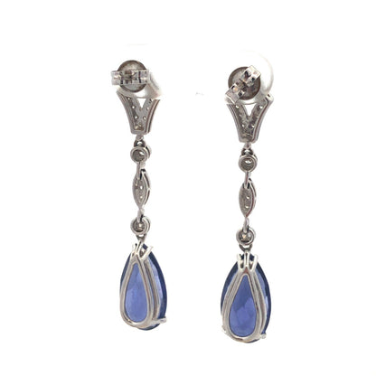 Dramatic 18K White Gold Cubic Zirconia Diamond Pear Drop Dangle Earrings