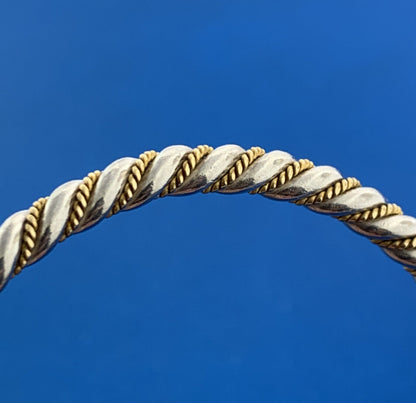 Vintage Taxco Mexico 925 Sterling Silver Two Tone Twisted Ribbed Cuff Bracelet