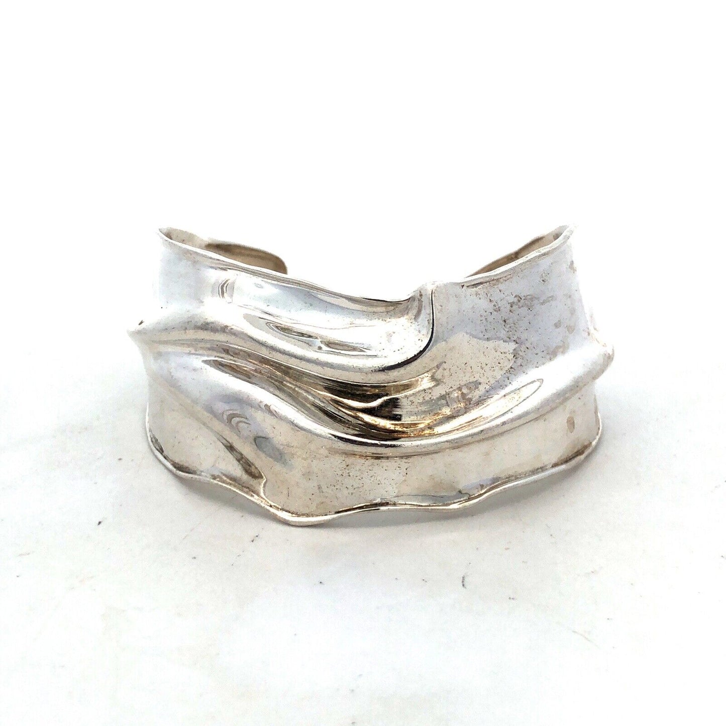 Designer HG 925 Sterling Silver Wave Textured Wide Open Cuff Bracelet