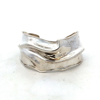 Designer HG 925 Sterling Silver Wave Textured Wide Open Cuff Bracelet
