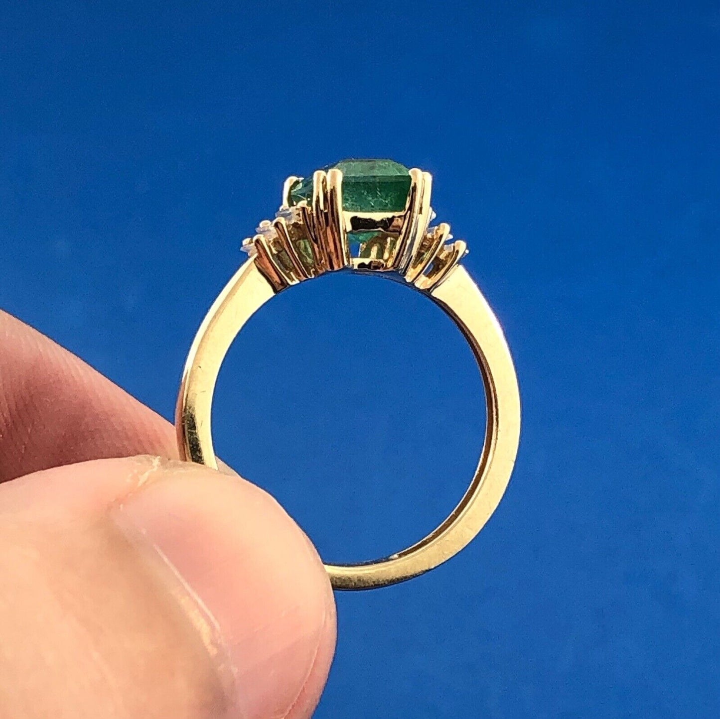 Designer 14K Yellow Gold Emerald Diamond Accent May Anniversary Occasion Ring