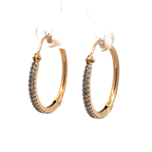 Designer Mexico 10K Yellow Gold Round Diamond Sparkling Hoop Earrings