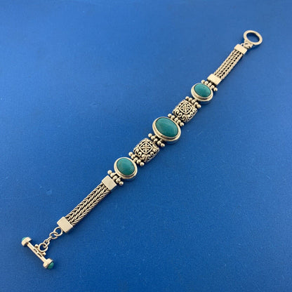 Designer 925 Sterling Silver Oval Turquoise Trio Statement Toggle Bracelet
