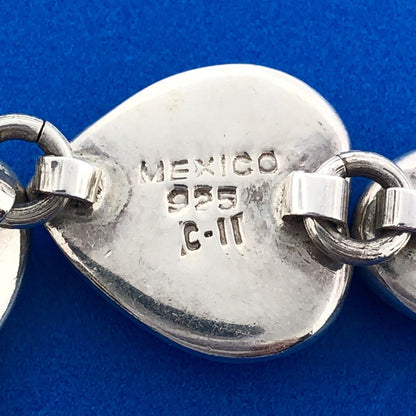 Vintage Taxco Mexico 925 Sterling Silver Black Onyx Heart Oval Panel Bracelet