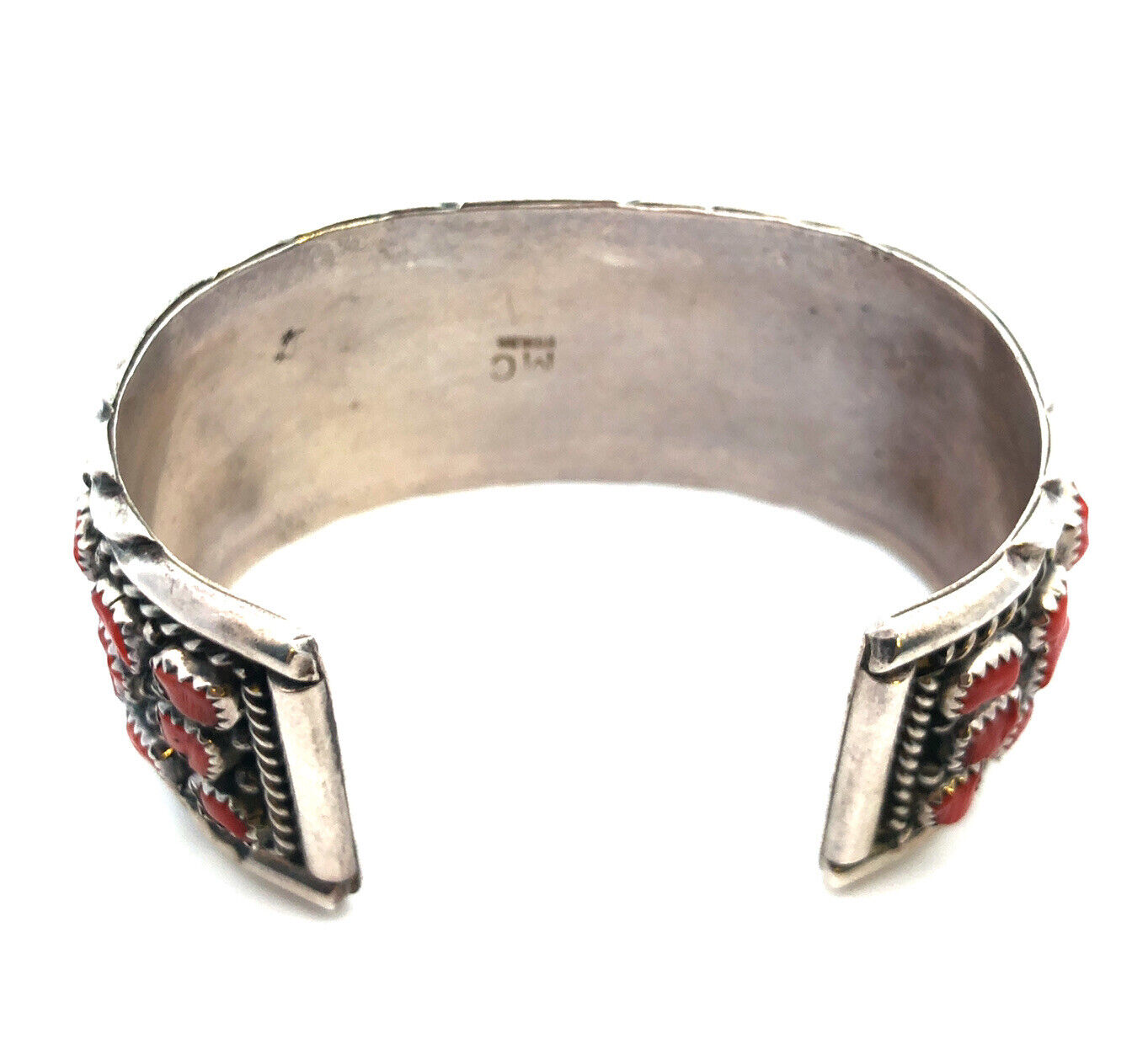 Melvin Chee Navajo 925 Sterling Silver Red Coral Statement Open Cuff Bracelet