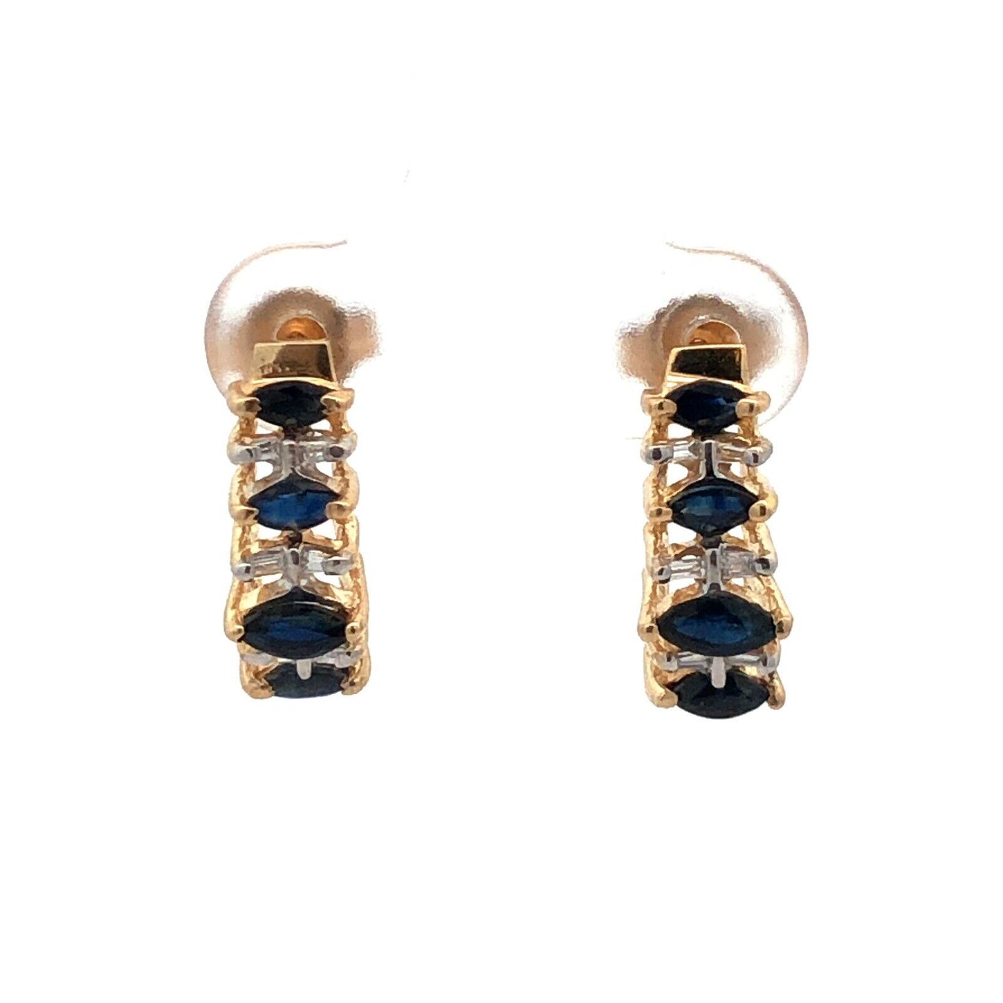 Designer 10K Yellow Gold Marquise Sapphire Diamond Accent Stud Earrings