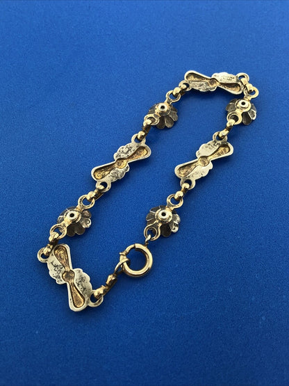 Vintage Designer Harry Iskin Gold Filled Green Rhinestone Floral Tennis Bracelet