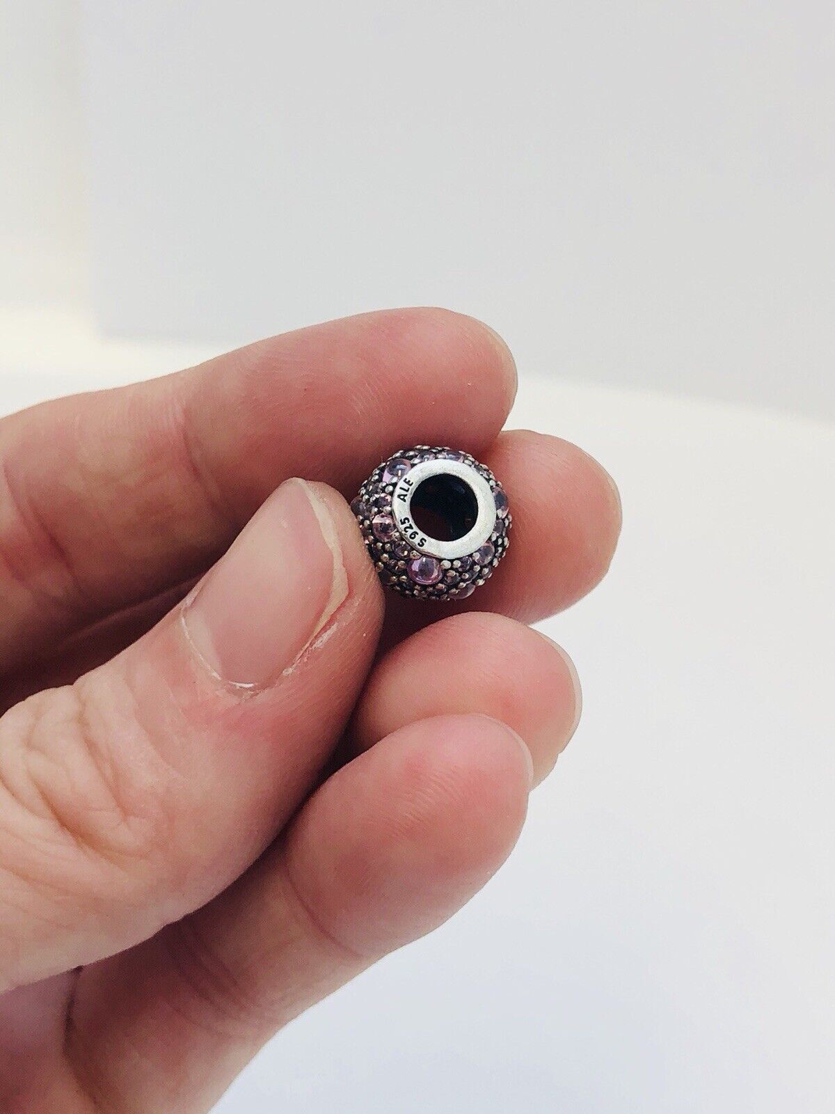 Authentic Pandora Light Pink Pave Lights Sterling Silver Bead Charm 791051PCZ