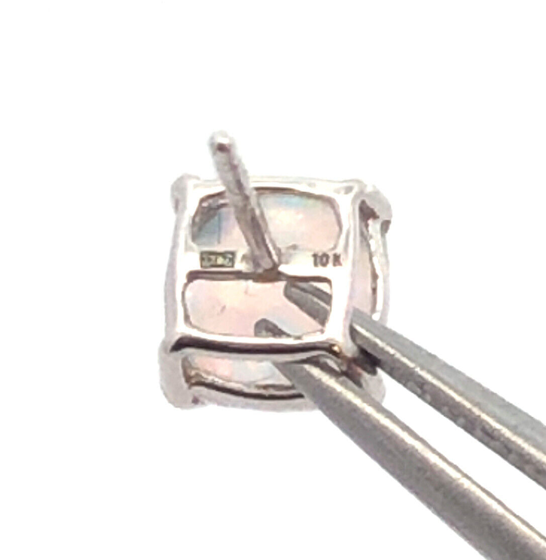 10K White Gold Square Opal Cabochon Healing Stud Earrings