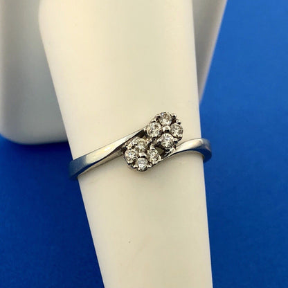 Modernist 14K White Gold Diamond Cluster Engagement Anniversary Bypass Ring