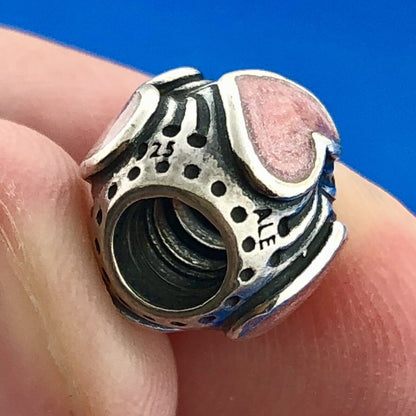 Authentic PANDORA 925 Sterling 790591EN28 Pink Enamel Rose Hearts Retired Charm