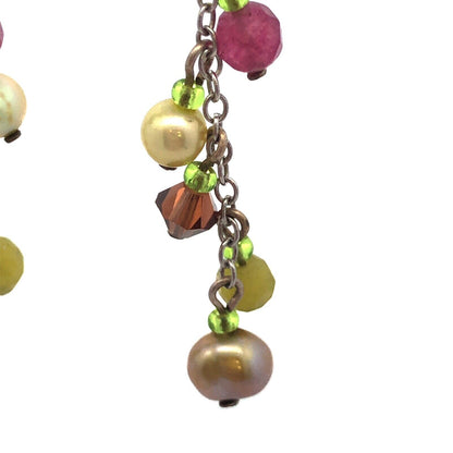925 Sterling Silver Multi Gemstone Green Purple Cluster Dangle Earrings
