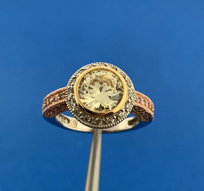 Joseph Esposito Sterling Silver Rose Vermeil Canary Cubic Zirconia Accents Ring