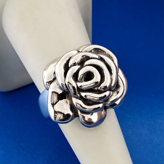 Designer ATI 925 Sterling Silver Rose Flower Floral Statement Fashion Ring