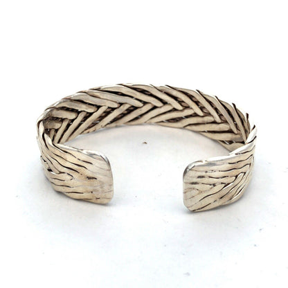 925 Sterling Silver Taxco TE-51 Mexico Braided Woven Statement Cuff Bracelet