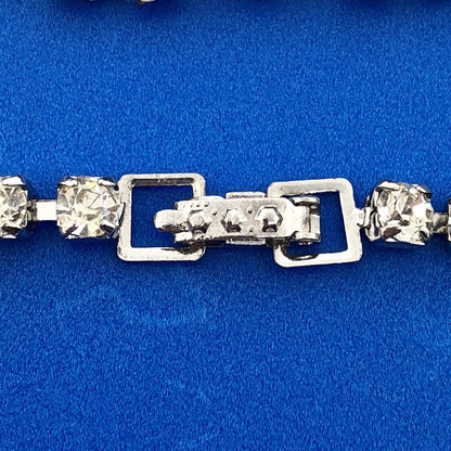 Vintage Silver Tone Rectangle Red Round White Rhinestone Valentine Bracelet