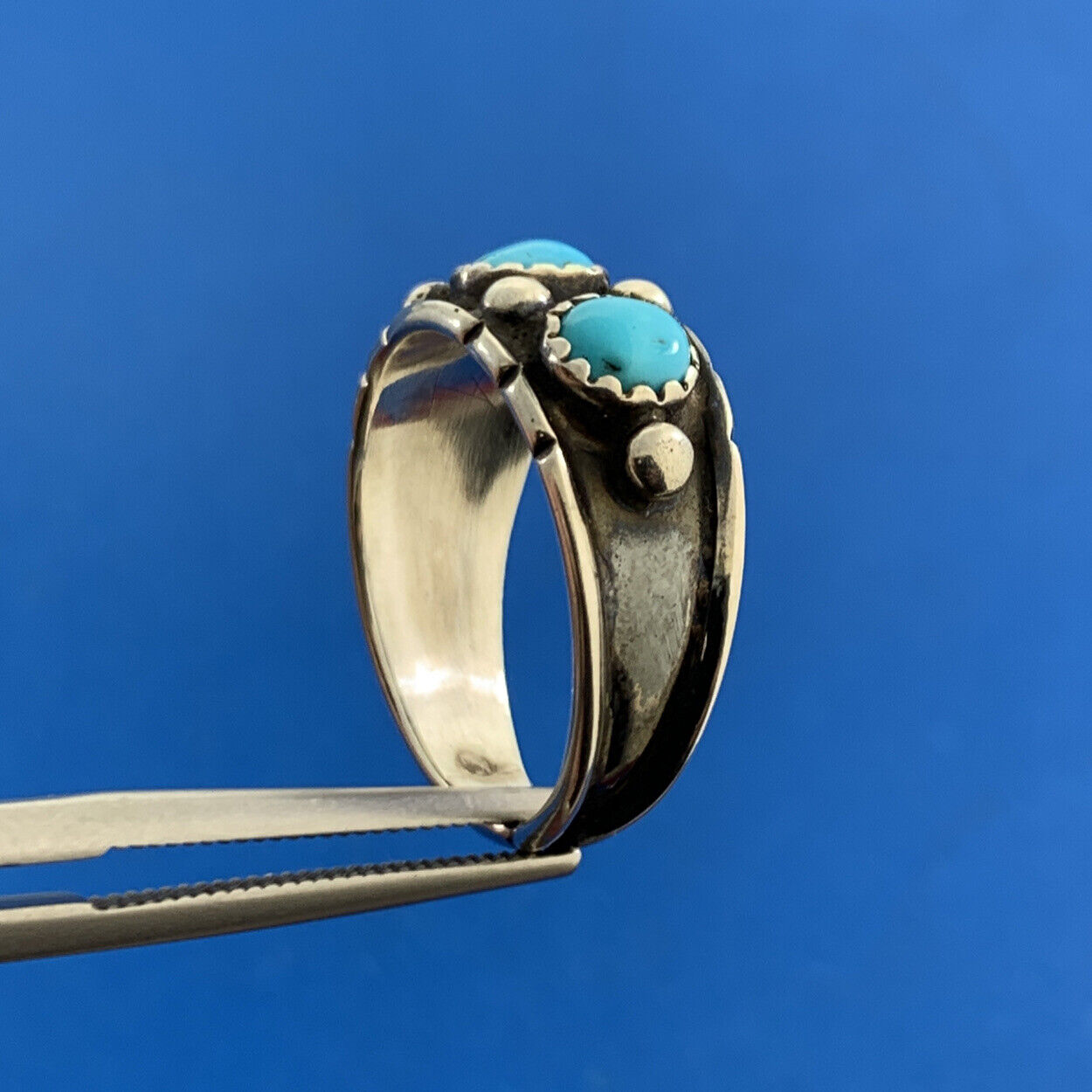 Native American 925 Sterling Silver Turquoise Band Ring