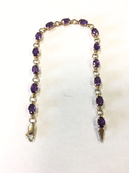 10k Yellow Gold Oval Amethyst February Birthday Anniversary Tennis Bracelet