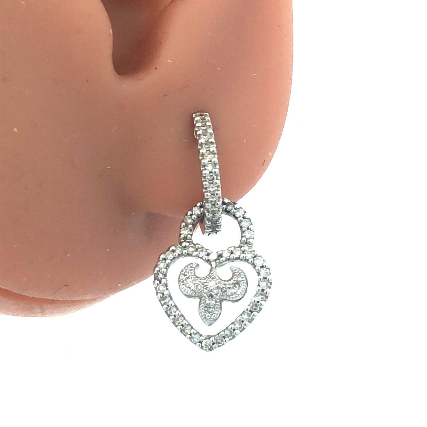 Michael Cristoff 18K  White Gold Diamond Fleur De Lis Heart Drop Dangle Earrings