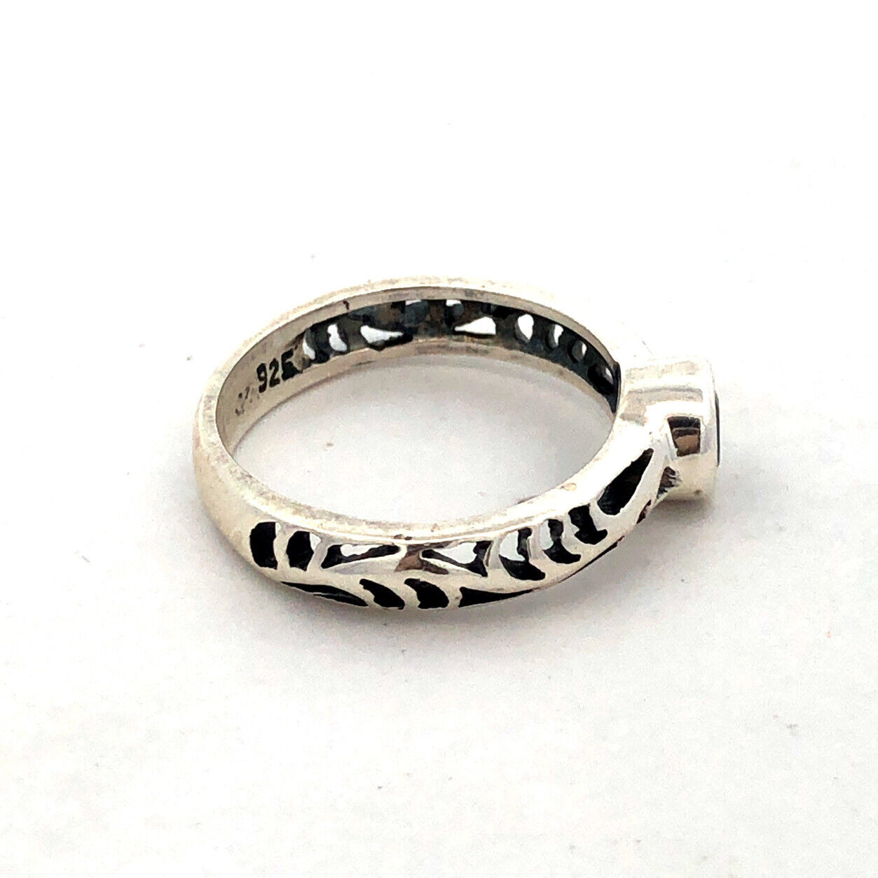 925 Sterling Silver Round Blue Cubic Zirconia CZ Open Work Band Size 6 Ring