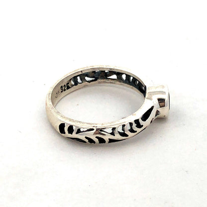 925 Sterling Silver Round Blue Cubic Zirconia CZ Open Work Band Size 6 Ring