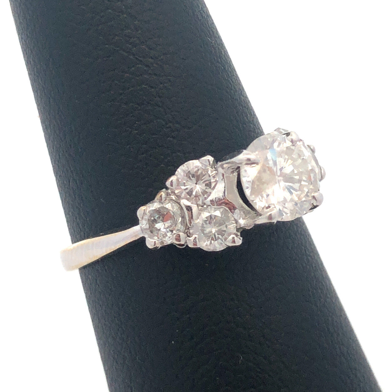 Estate 14K White Gold Round Diamond Solitaire With Accents Engagement Ring