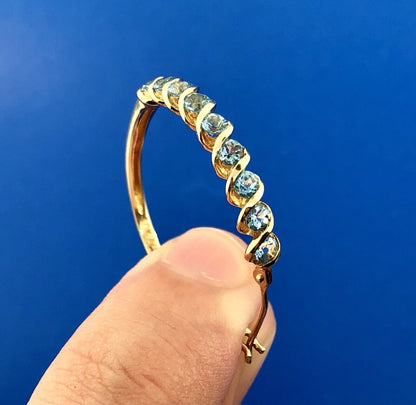 Retro 10K Yellow Gold Blue Topaz December Anniversary 2.ctw Hoop Earrings
