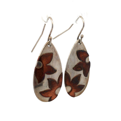 Retired James Avery 925 Sterling Silver Copper Floating Flowers Dangle Earrings