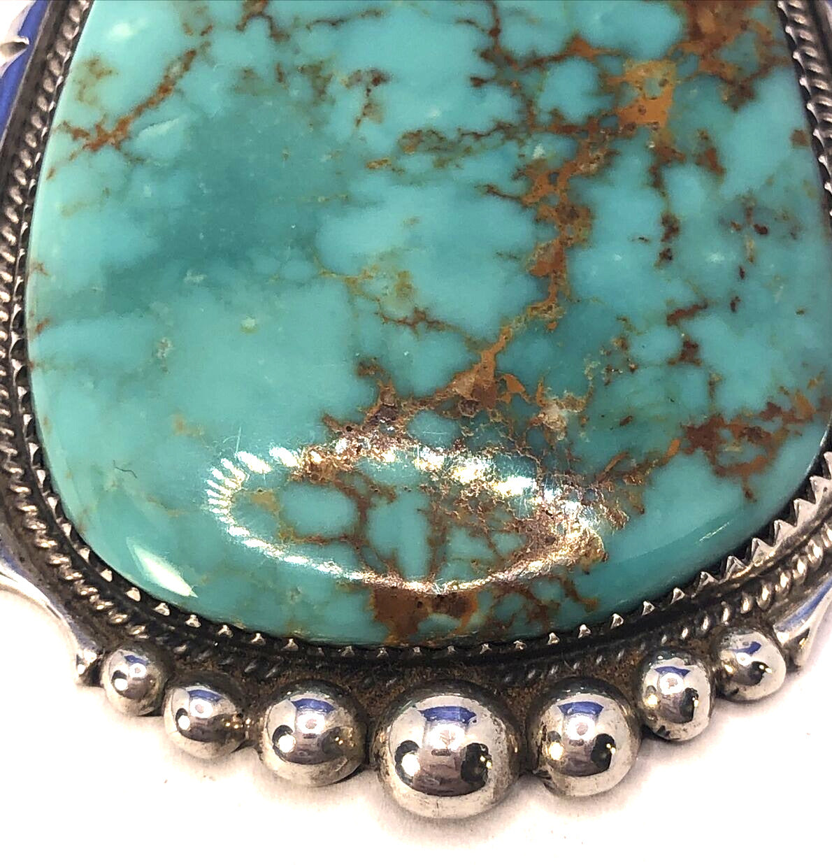 Harold Becenti Navajo 925 Sterling Silver Pear Turquoise Statement Pendant