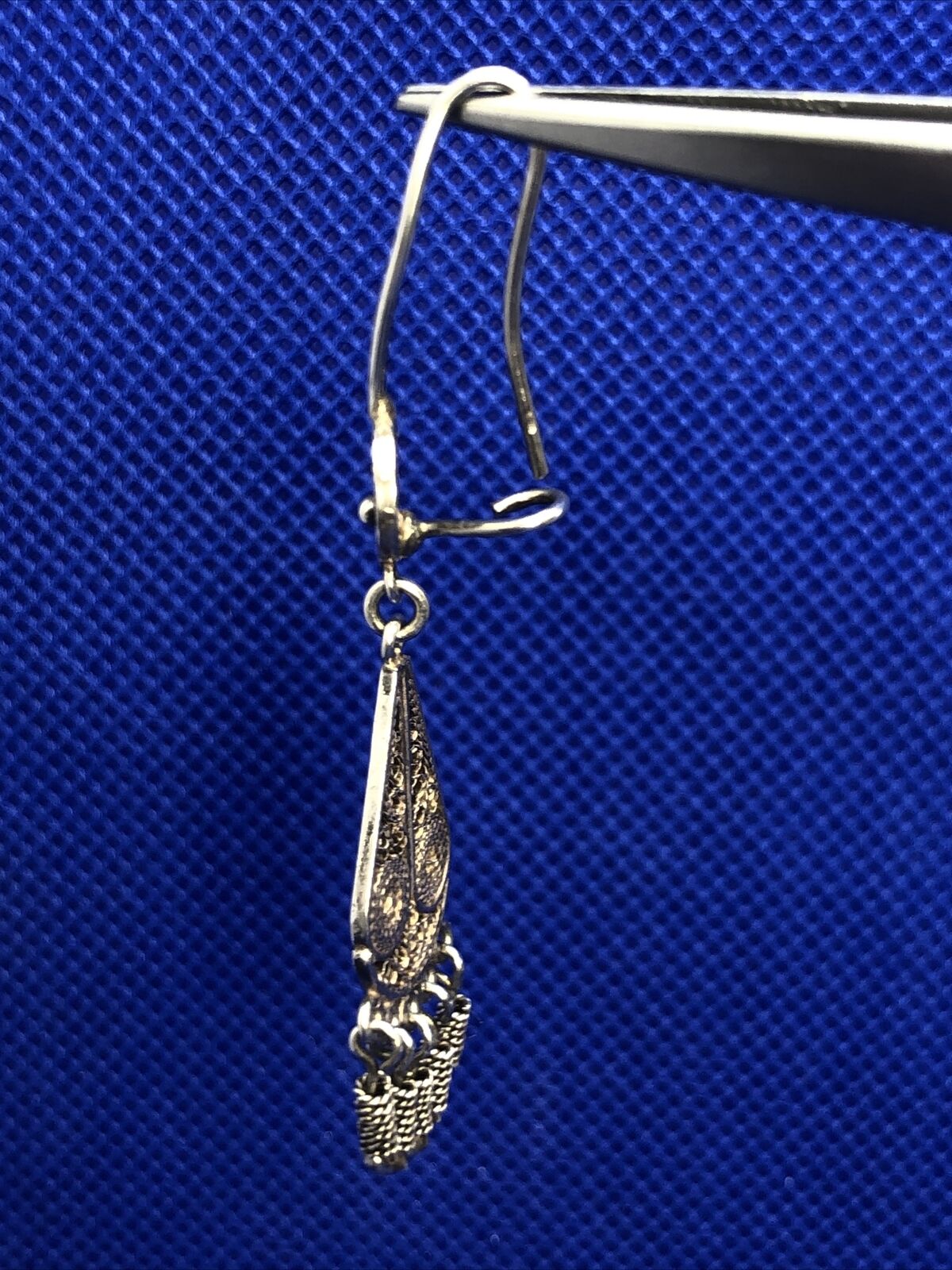 Beaded Filigree 925 Sterling Silver Dangle Drop Hook Earrings