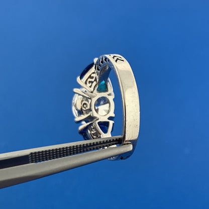 Sterling Silver 925 Blue White Cubic Zirconia CZ Cocktail Ring Vintage Style