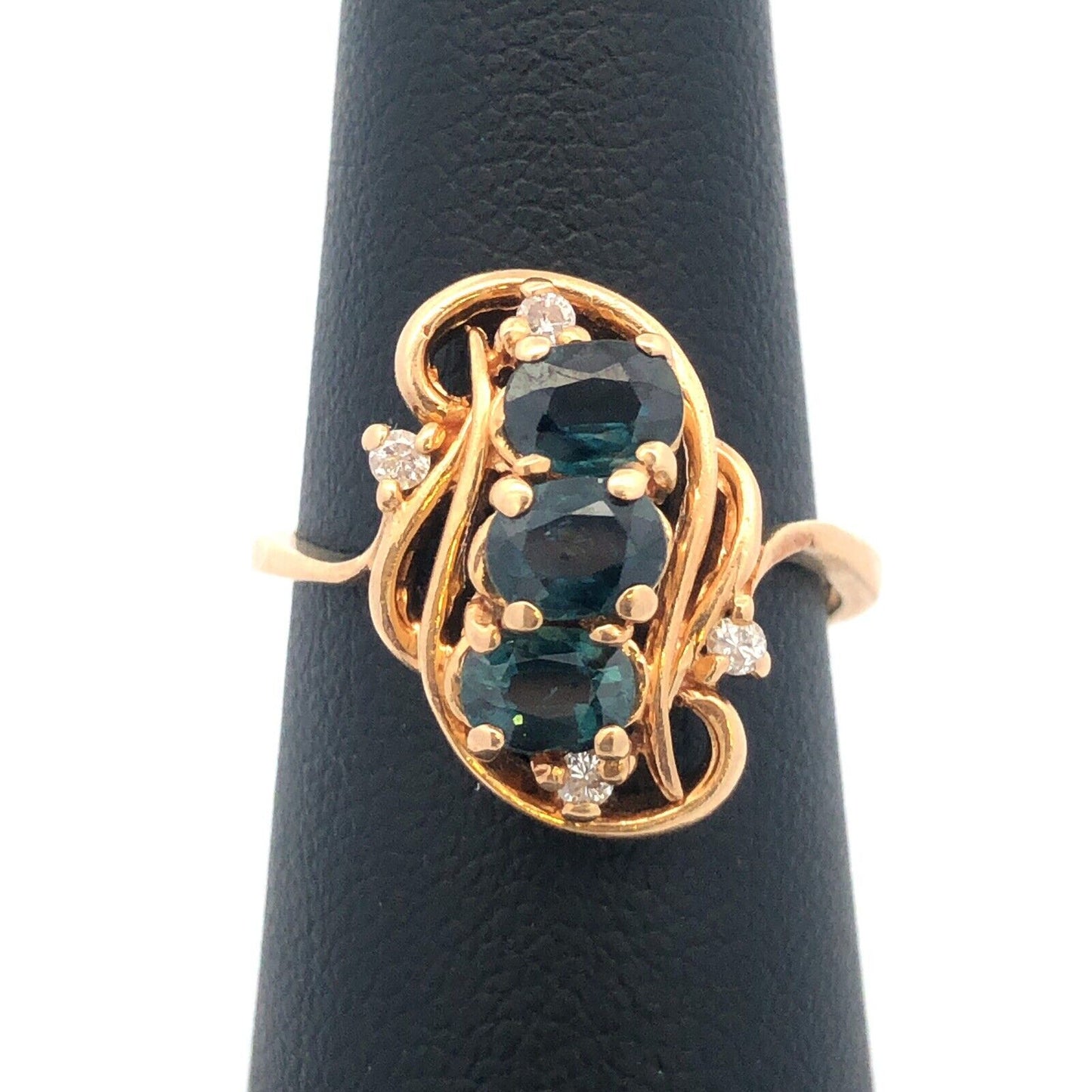 Vintage 14K Yellow Gold Sapphire Diamond Anniversary Birthstone Cocktail Ring