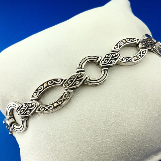 Designer 18K White Gold Sterling Silver Scroll Oval Circle Link Toggle Bracelet