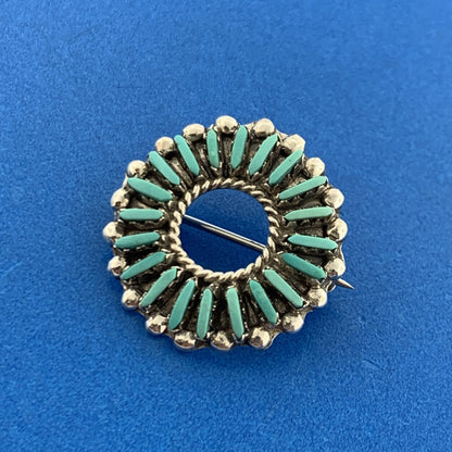 Vintage Native American 925 Sterling Silver Turquoise Petit Point Pendant Brooch