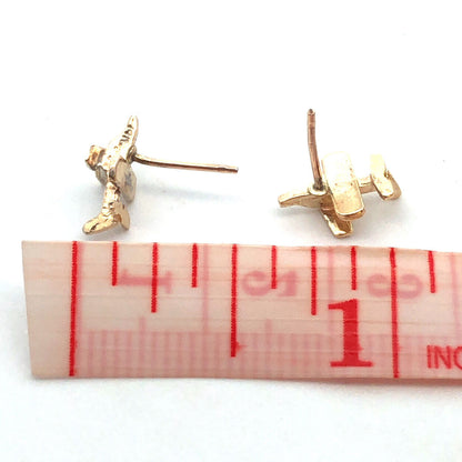 Estate 14K Yellow Gold Airplane Crop Duster Pilot Stud Earrings