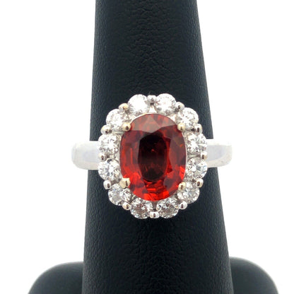 Estate 14K White Gold Oval Mexican Fire Opal Round Diamond Halo Statement Ring