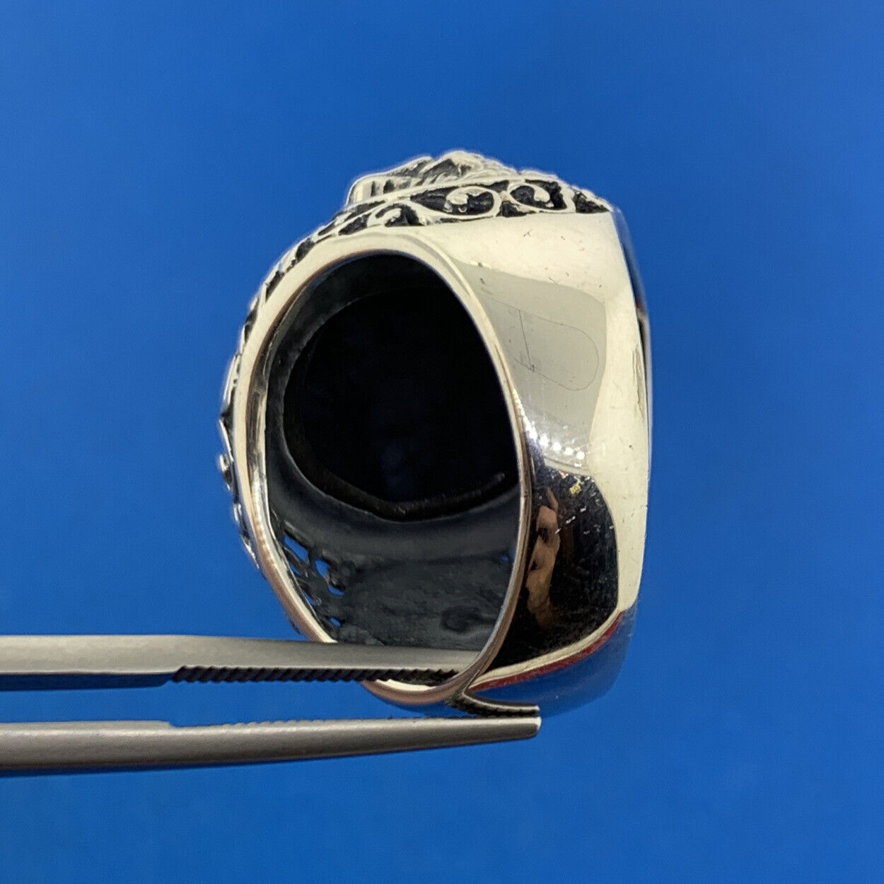 Stunning Sterling Silver 925 Oval Cabochon Onyx Openwork Dragon Ring Size 10