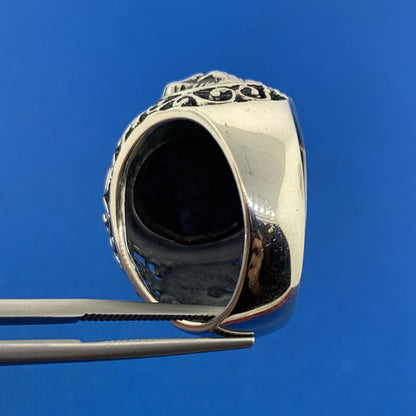 Stunning Sterling Silver 925 Oval Cabochon Onyx Openwork Dragon Ring Size 10